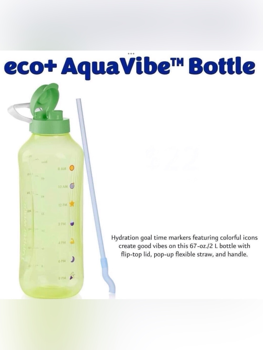 Tupperware AquaVibe™ 2L Hydration Bottle with Flip-Top Lid-Green